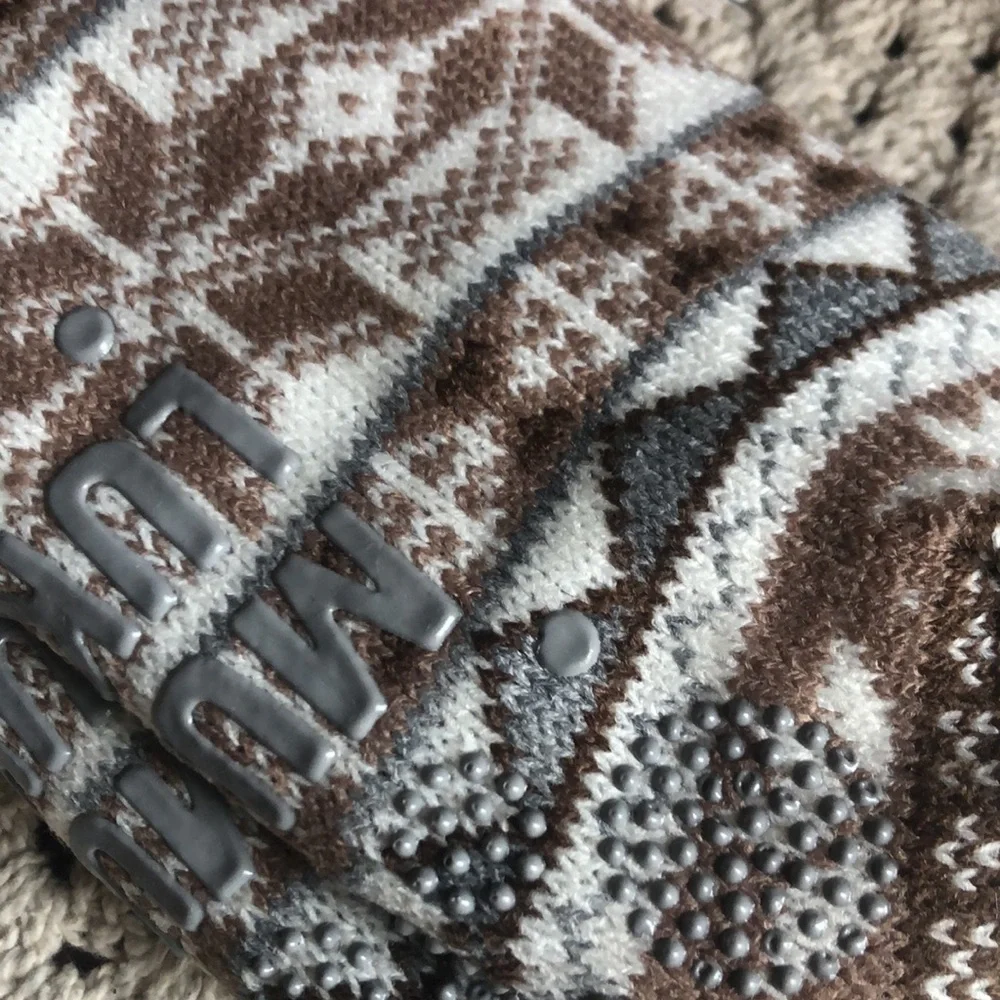Muk Luks Tan and White Knit Women’s Cabin Socks